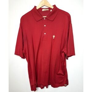 Vintage Peter Millar Golf Polo Shirt Mens Large Red Polka Dots Trophy Crest Logo